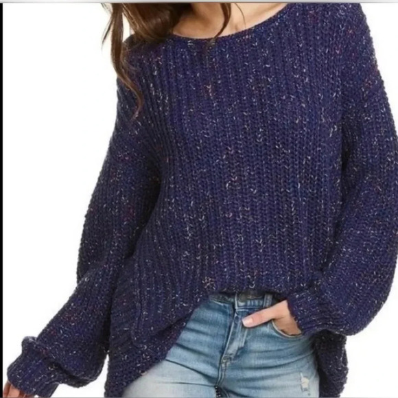 Free People Neon Lights Knit Sweater in Midnight Aura Combo Oversized Medium - Picture 1 of 8